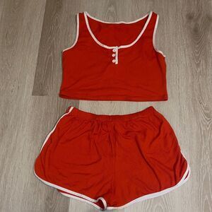 Capella Red White Ribbed Loungewear Tank and Shorts Set Large